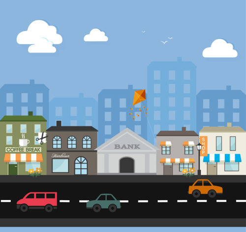 Cartoon street building vector material