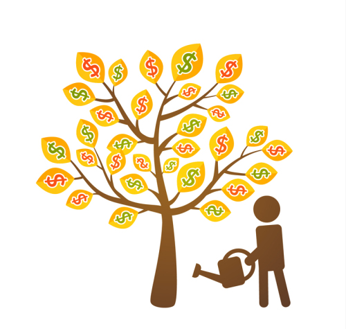 Creative gold coin tree vector material