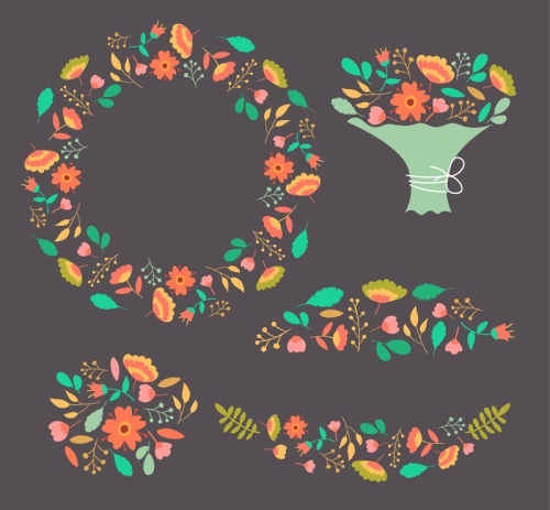 4 vintage floral and wreath vector material