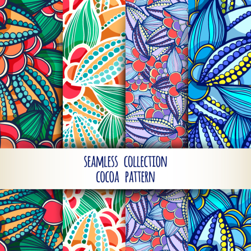 4 colorful floral seamless background vector material