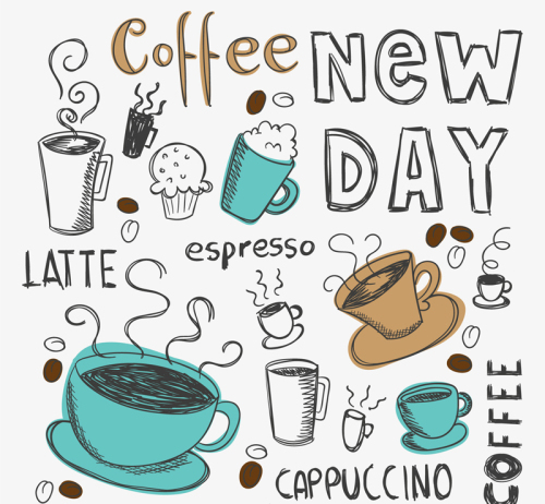 Hand-painted coffee element vector material