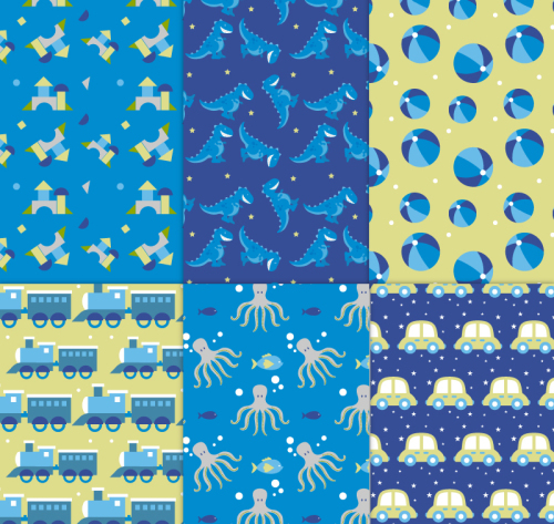 6 cartoon toys seamless background vector