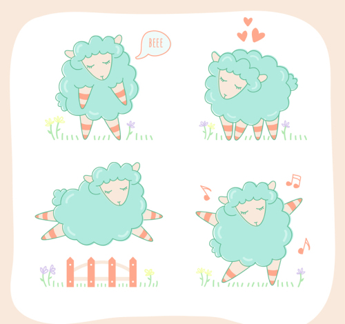 4 cute sheep design vector material