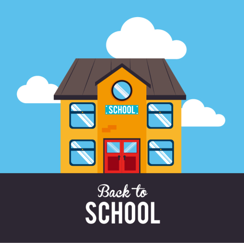Cartoon classroom building back to school poster vector material