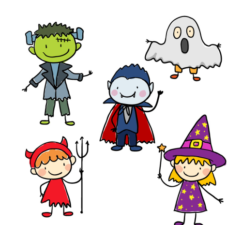 5 color Halloween children role Vectors