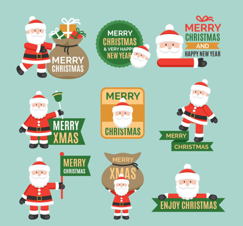 9 Lovely Santa Claus vector material label