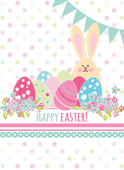 Fresh eggs and bunny greeting card vector material