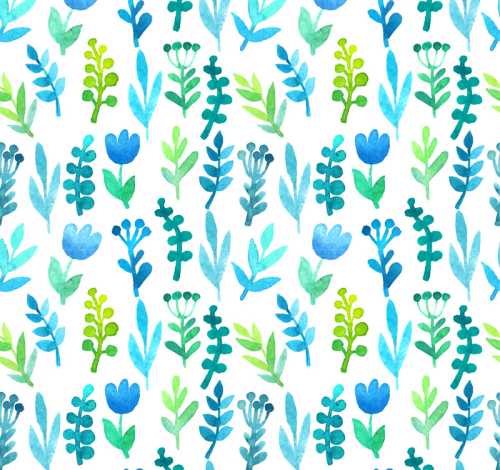 Fresh blue-green watercolor flowers seamless background vector