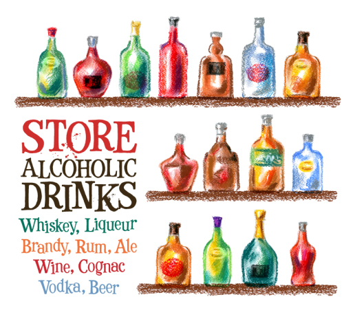 Alcoholic drinks water painting vector material