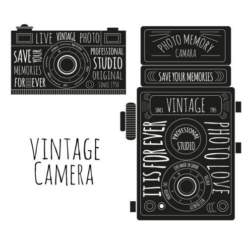 2 hand-painted vintage camera vector material