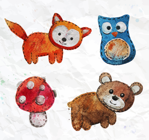 4 watercolor animal cloth paste vector material