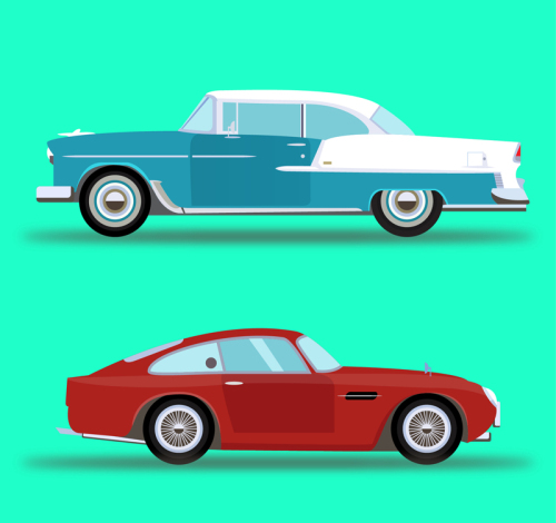 2 retro car design vector material
