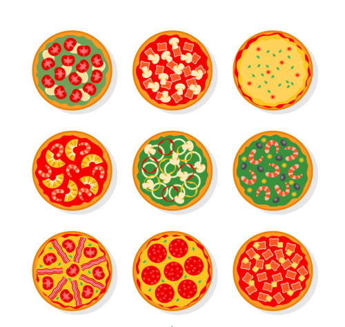 9 a plan view of a delicious pizza vector material
