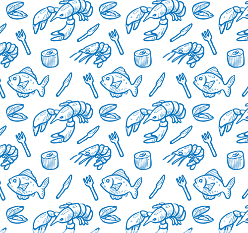 Seafood seamless blue background vector
