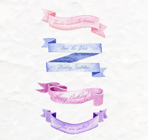 4 fresh watercolor banners vector material