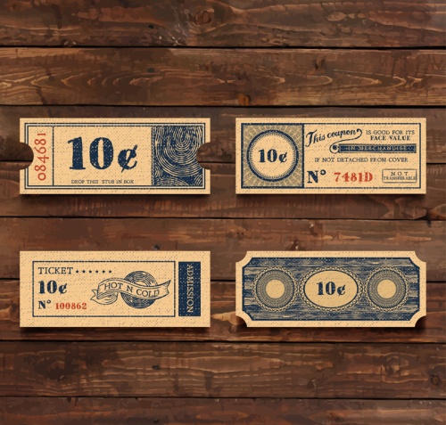 4 retro design texture ticket vector material