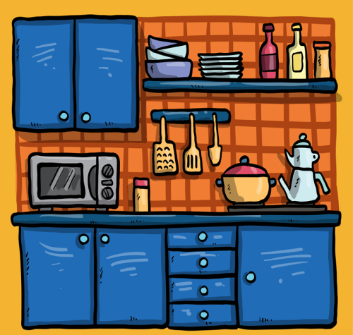 Cartoon blue kitchen design vector material