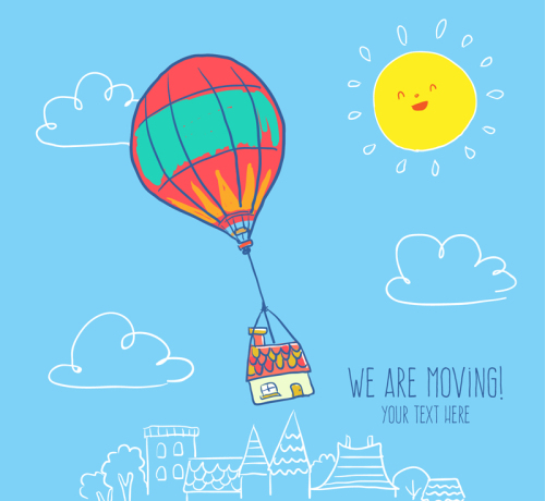 Cartoon hot air balloon and sun vector illustration material