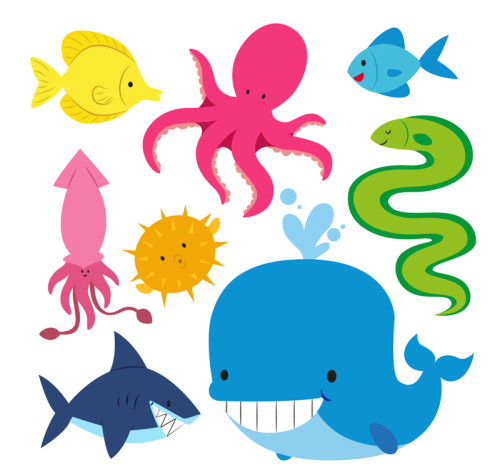 8 colored marine life vector material